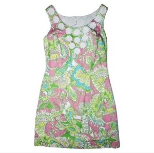 Lilly Pulitzer Womens Nina Shift Dress Size 2 Chin Chin Print Embroidered